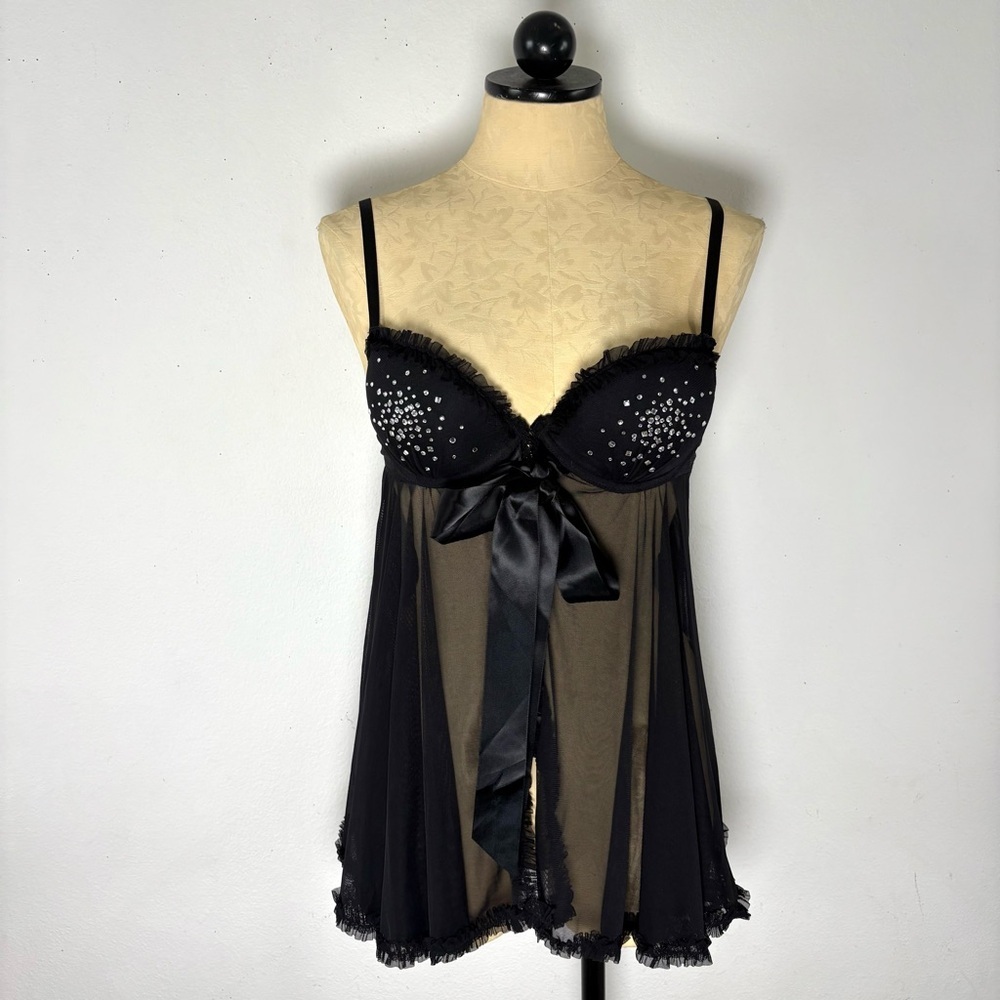 Victoria’s Secret black negligée studded rhinestone bra bust 34c sexy little